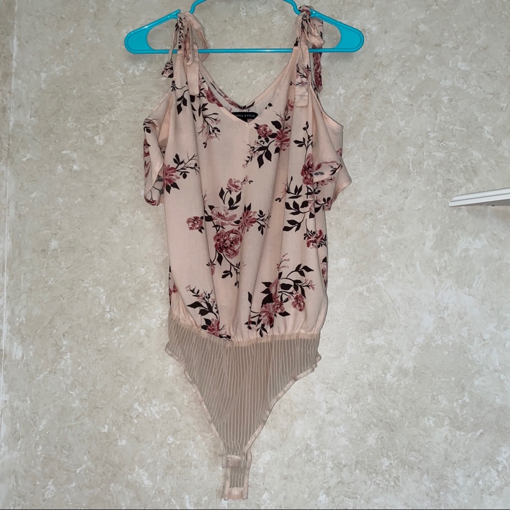 Pink Floral Cold Shoulder Bodysuit